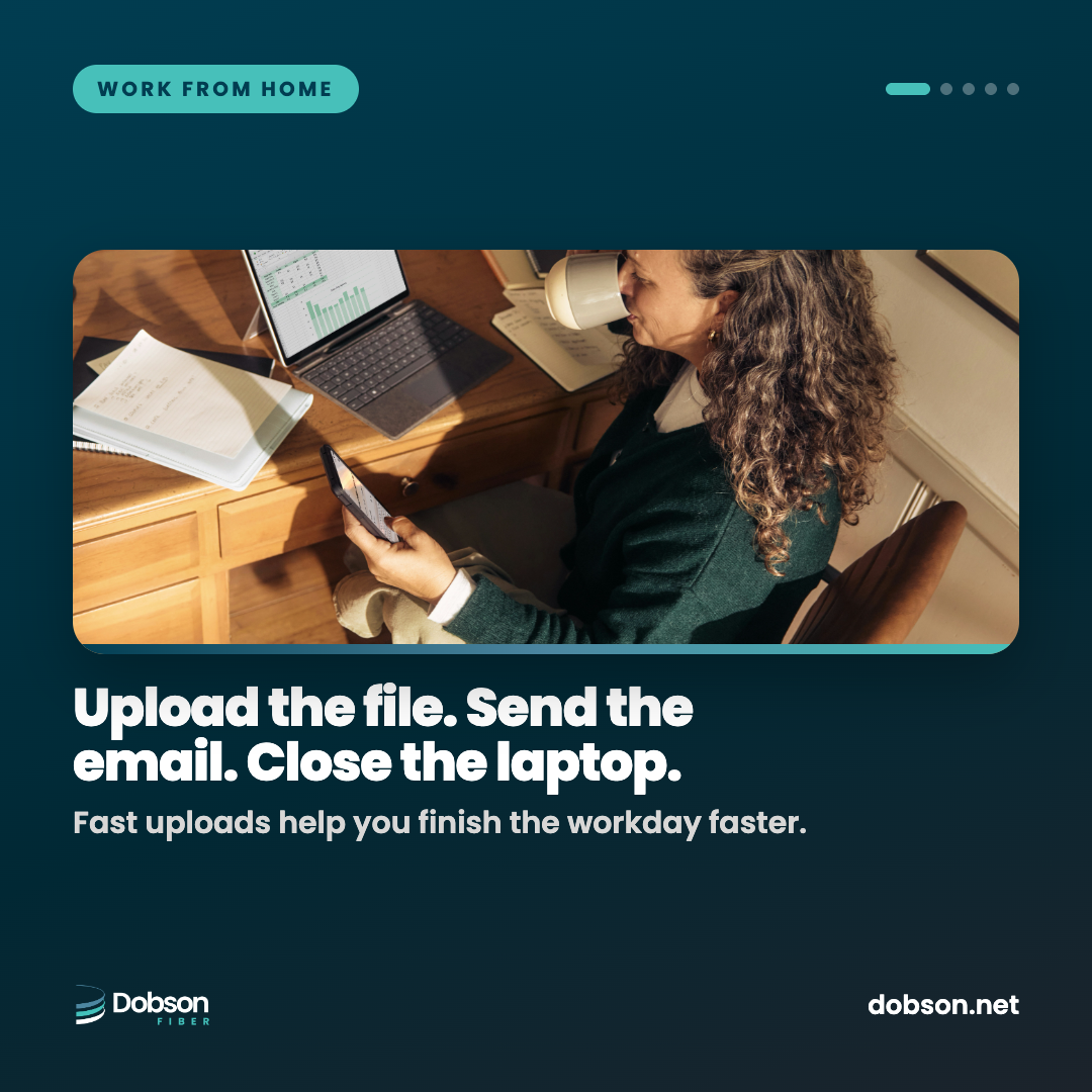 Upload, Send, Close work from home social slide