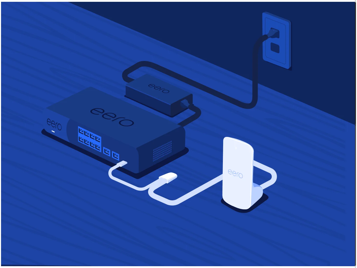 Illustration of eero Signal plugged into the front USB-C port of an eero PoE Gateway