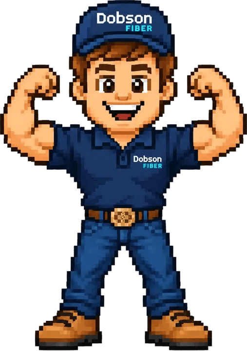 Pixel-art Dobson Fiber hero flexing