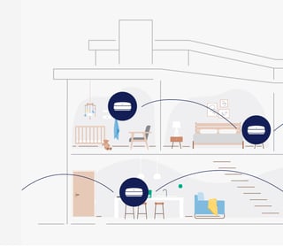 Illustration of multiple eero routers covering every floor of a home